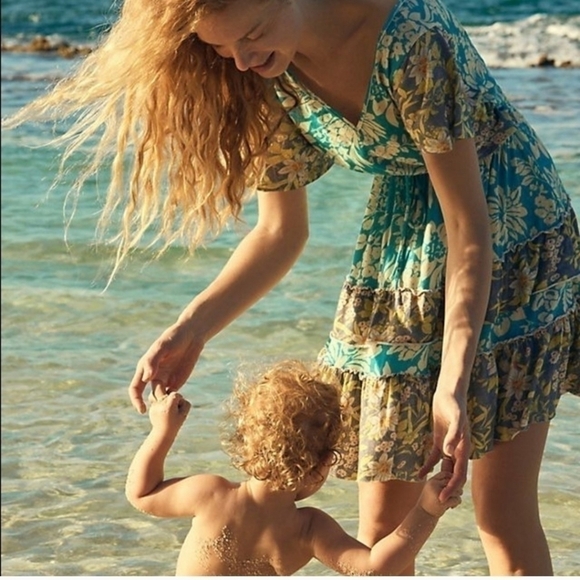 ANTHROPOLOGIE Daily Practice Tiered Ruffle Mini Dress Turquois Floral SZ Small - Picture 6 of 13